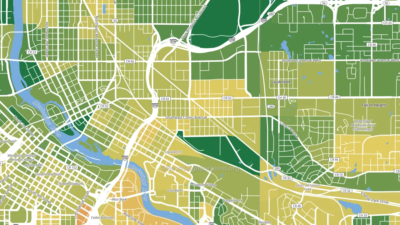 Southeast Como, Minneapolis, MN block-group voter-turnout map