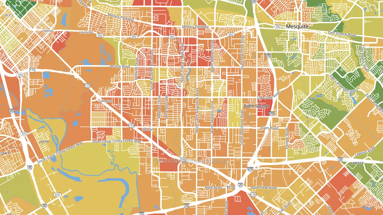 Southeast Dallas, Dallas, TX block-group voter-turnout map
