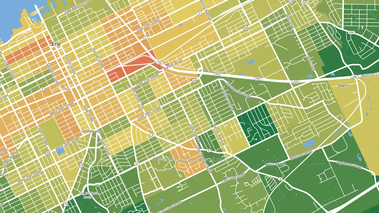 Southeast Erie, Erie, PA block-group voter-turnout map