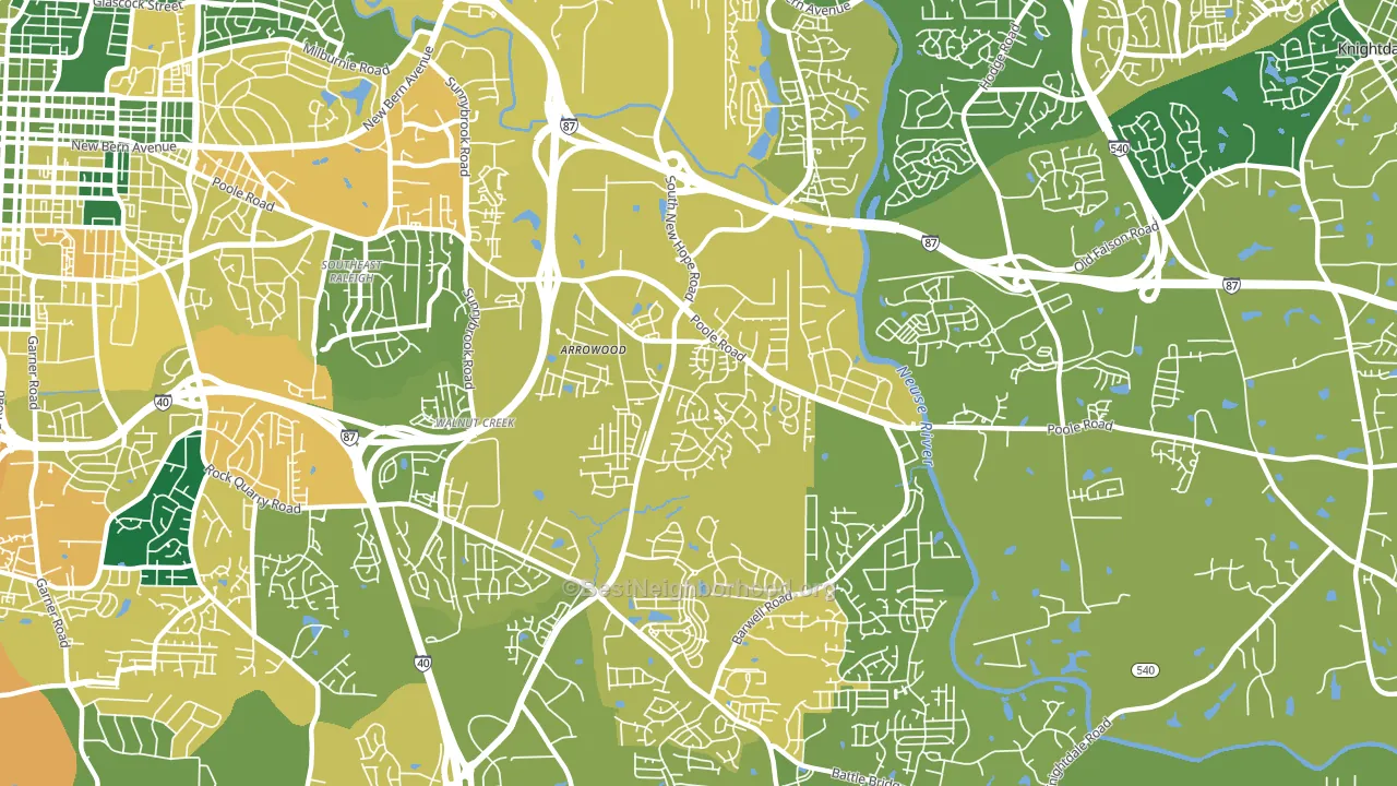 Southeast, Raleigh, NC block-group voter-turnout map