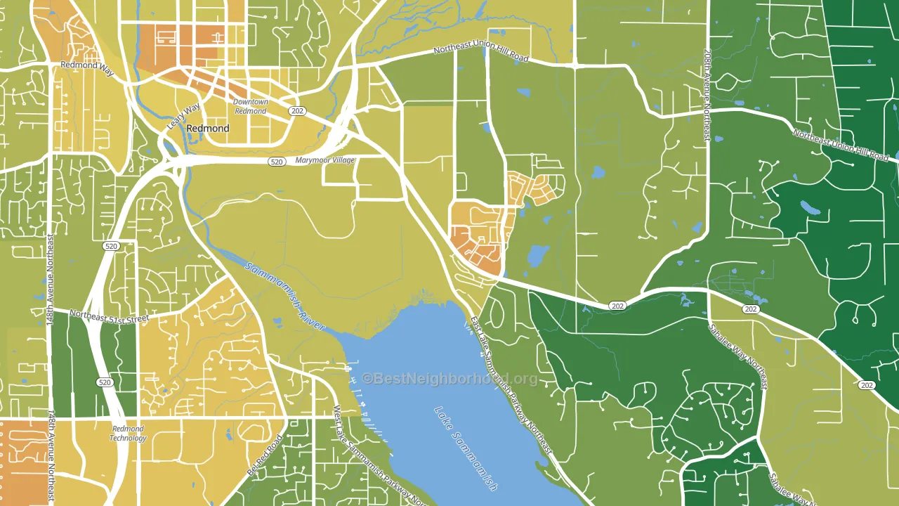 Southeast Redmond, Redmond, WA block-group voter-turnout map
