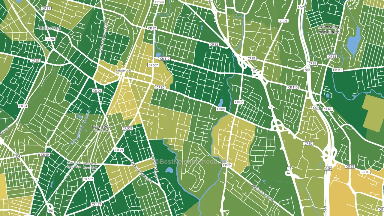 Southeast Ridgewood, Ridgewood, NJ block-group voter-turnout map