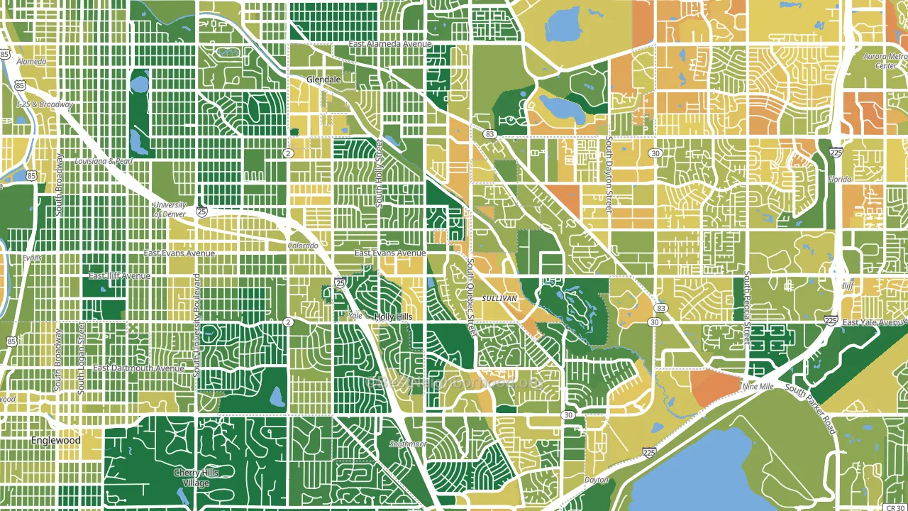 Southeastern Denver, Denver, CO block-group voter-turnout map