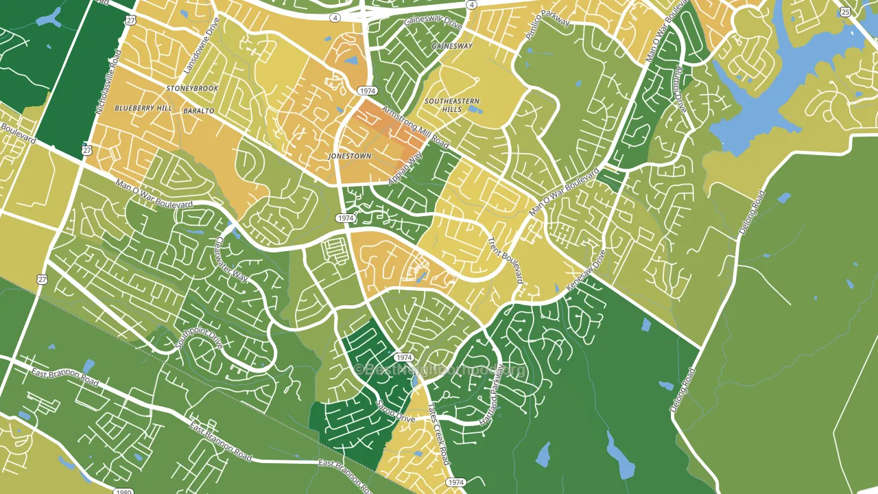Southeastern Hills, Lexington, KY block-group voter-turnout map