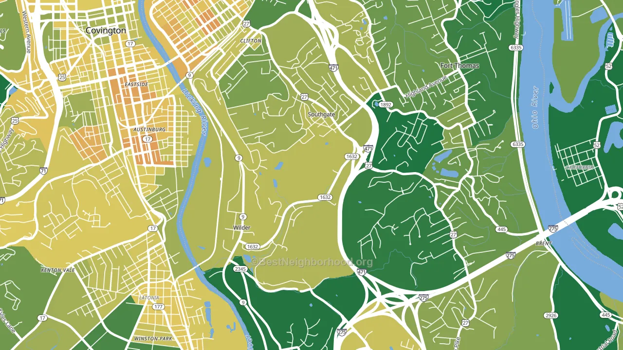 Southgate, KY block-group voter-turnout map