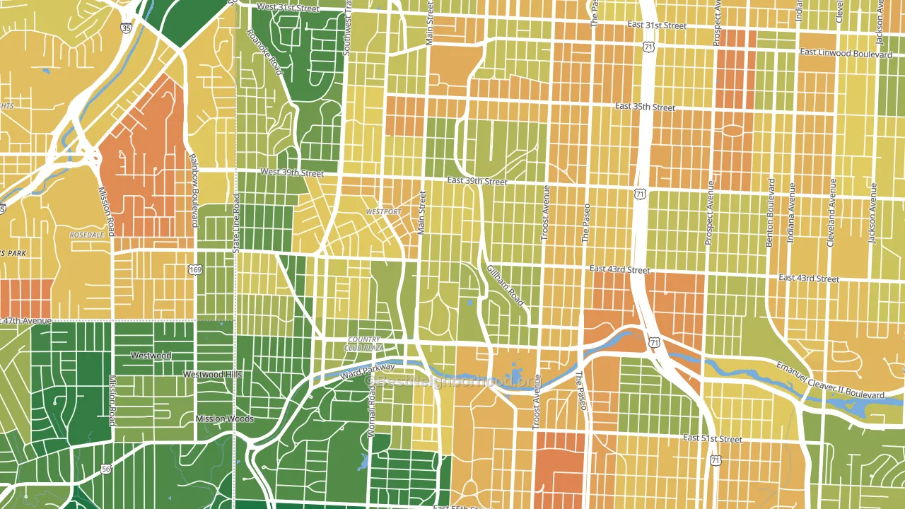 Southmoreland, Kansas City, MO block-group voter-turnout map