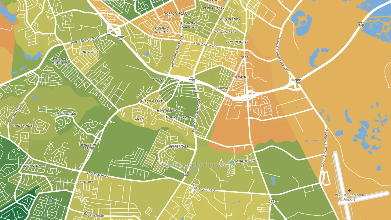 Southside, Augusta, GA block-group voter-turnout map