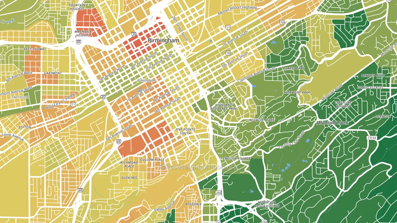 Southside, Birmingham, AL block-group voter-turnout map