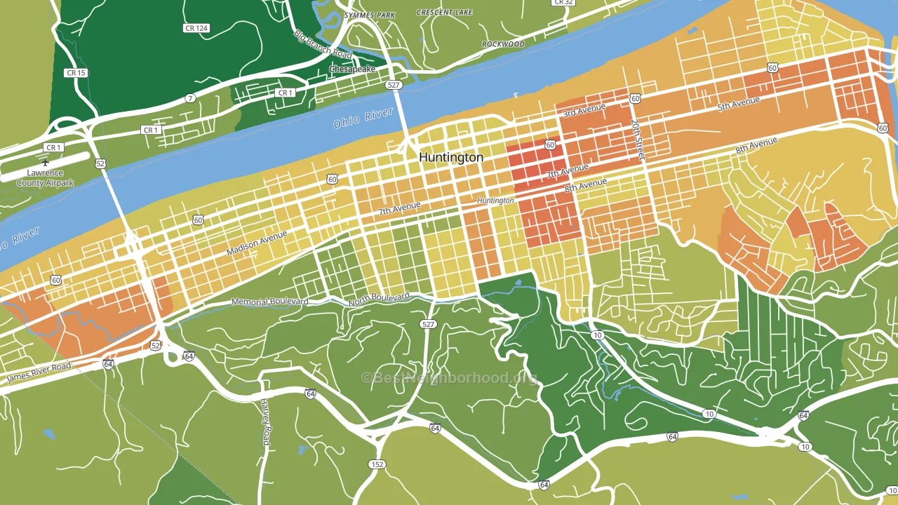 Southside, Huntington, WV block-group voter-turnout map