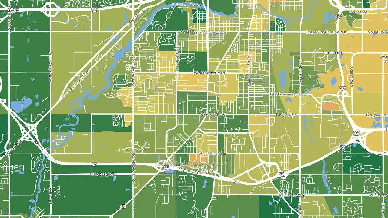 Southside, Lansing, MI block-group voter-turnout map