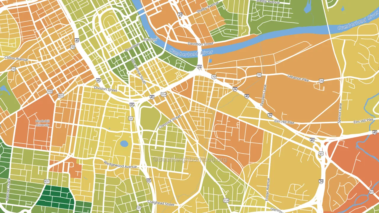 Southside, Nashville, TN block-group voter-turnout map