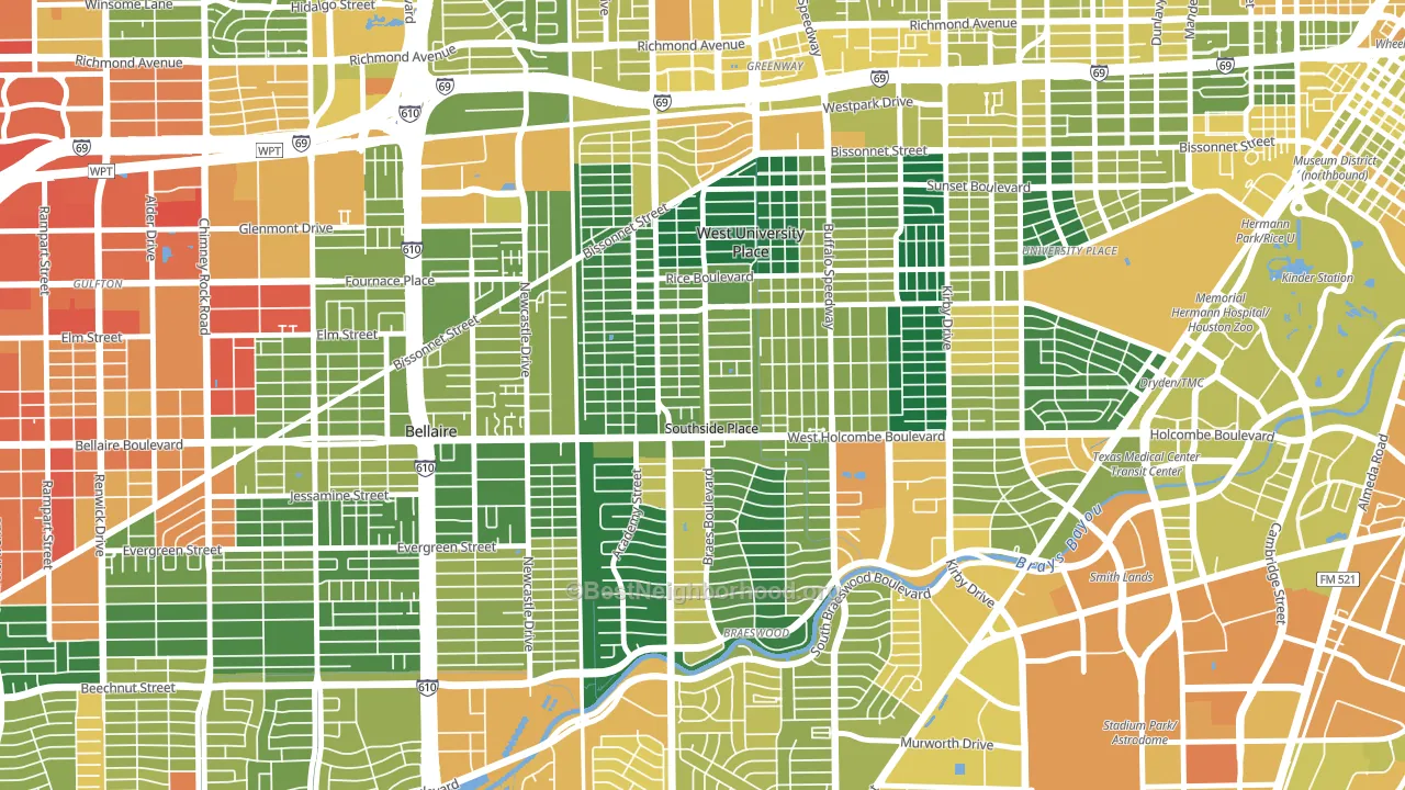 Southside Place, TX block-group voter-turnout map