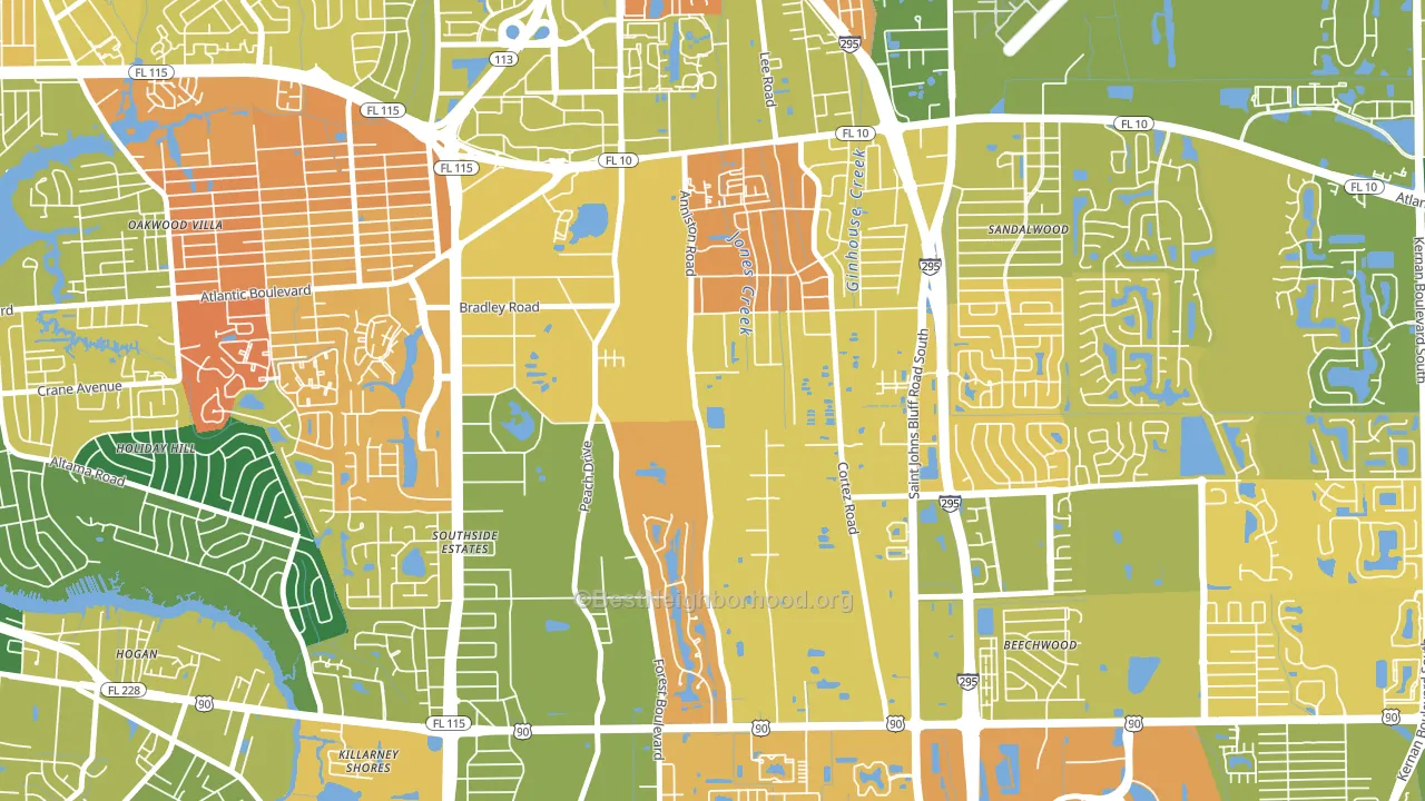 Southsuide Estates, Jacksonville, FL block-group voter-turnout map