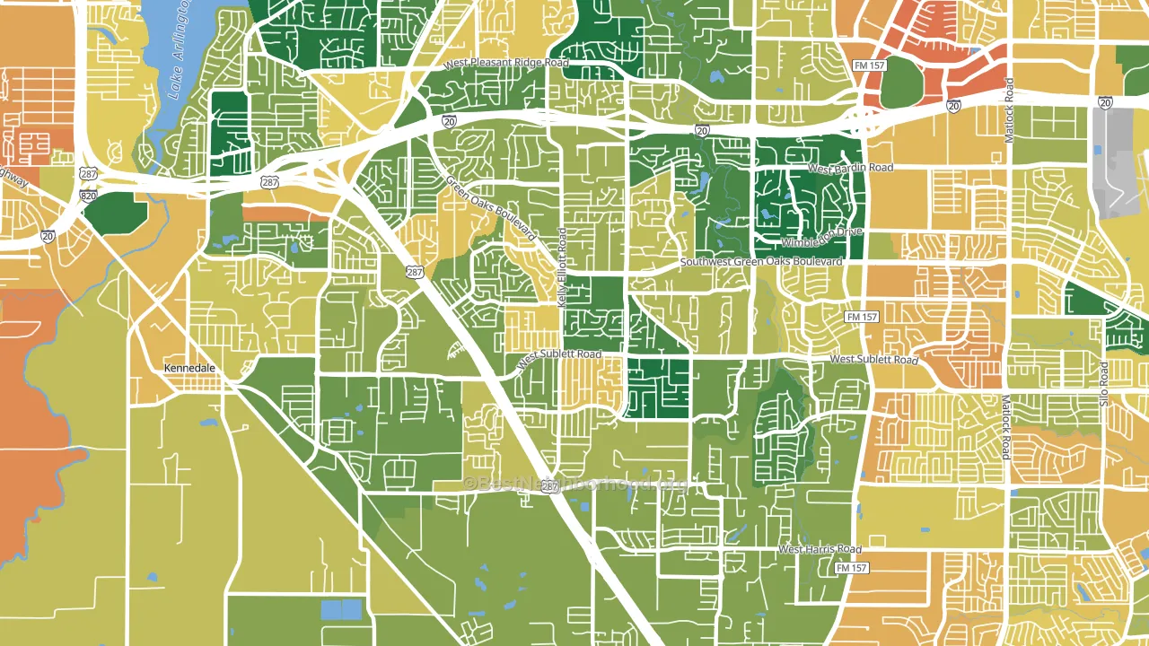 Southwest Arlington, Arlington, TX block-group voter-turnout map