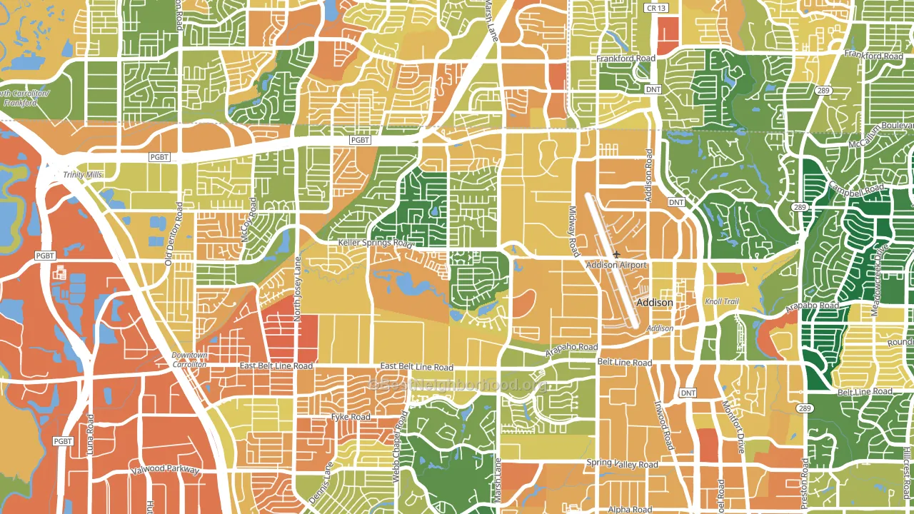 Southwest Carrollton, Carrollton, TX block-group voter-turnout map