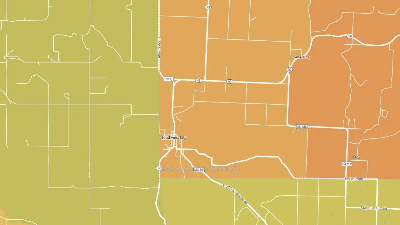 Southwest City, MO block-group voter-turnout map