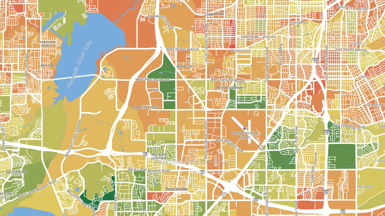 Southwest Dallas, Dallas, TX block-group voter-turnout map