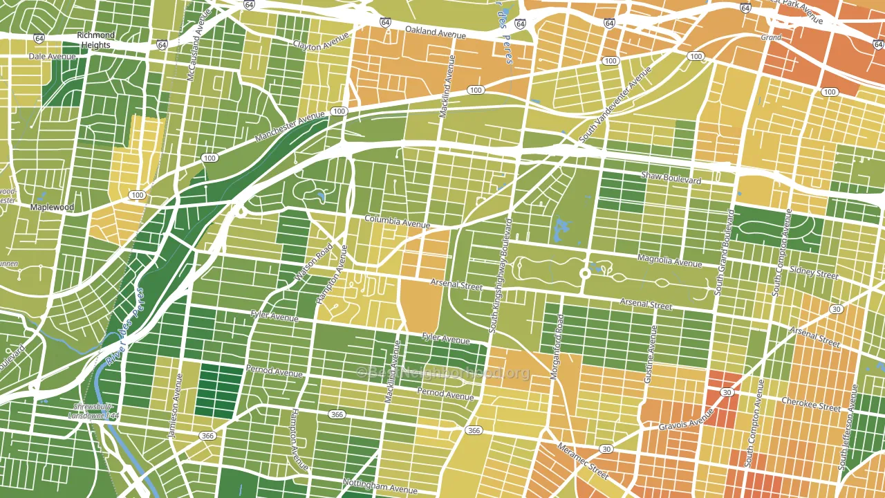 Southwest Garden, St. Louis, MO block-group voter-turnout map