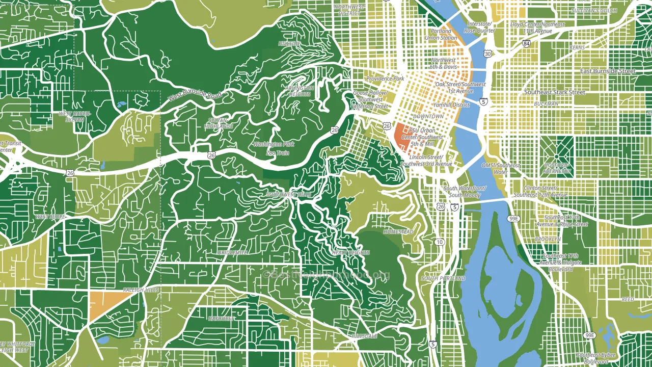 Southwest Hills, Portland, OR block-group voter-turnout map
