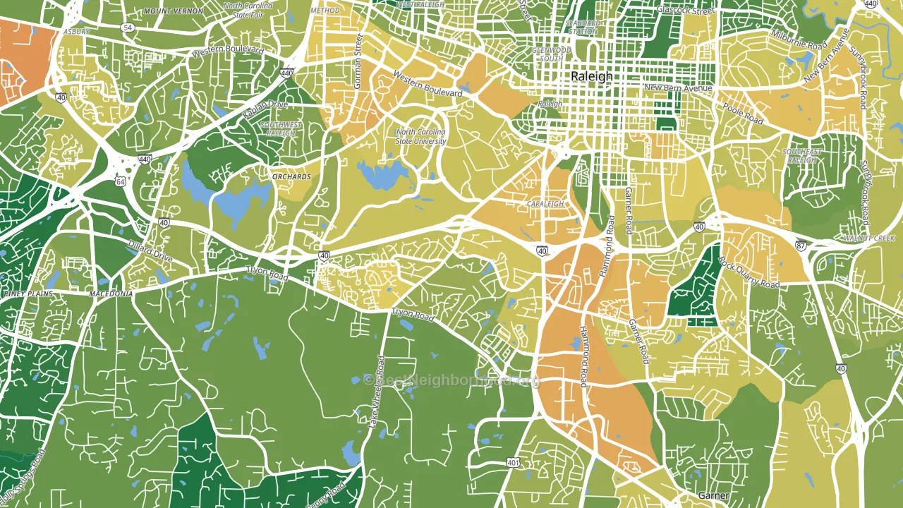 Southwest Raleigh, Raleigh, NC block-group voter-turnout map