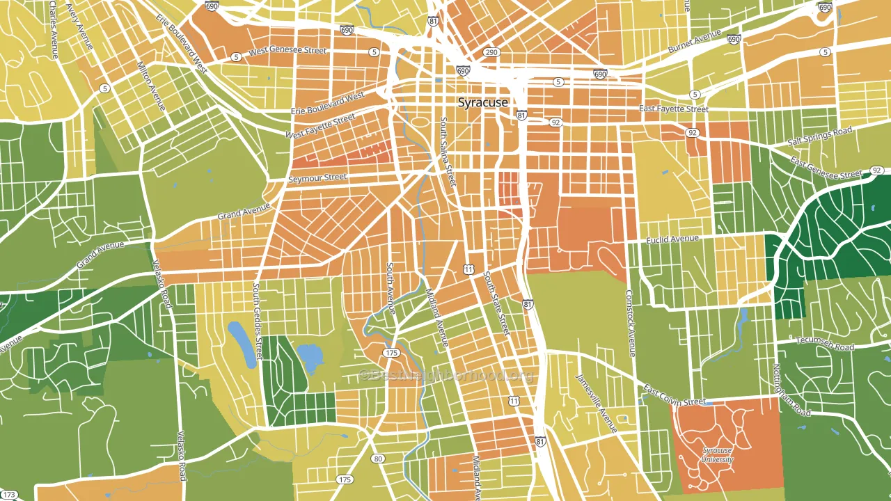 Southwest, Syracuse, NY block-group voter-turnout map