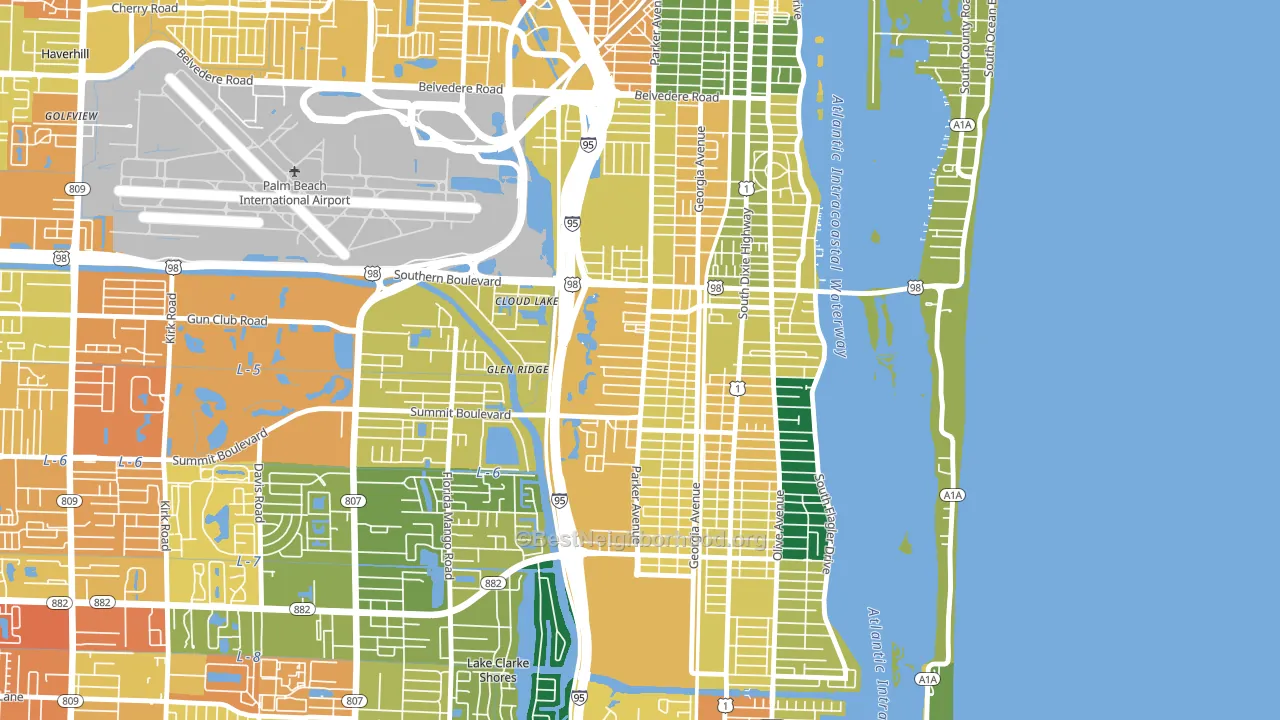 Southwest, West Palm Beach, FL block-group voter-turnout map