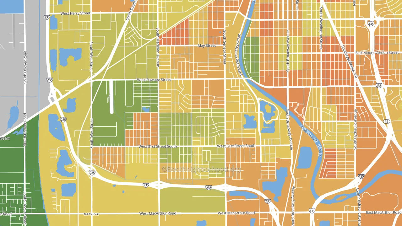 Southwest, Wichita, KS block-group voter-turnout map