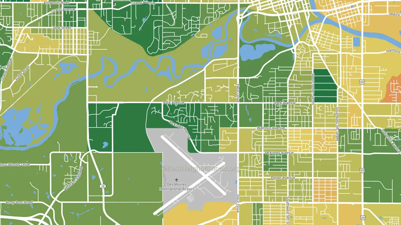Southwestern Hills, Des Moines, IA block-group voter-turnout map