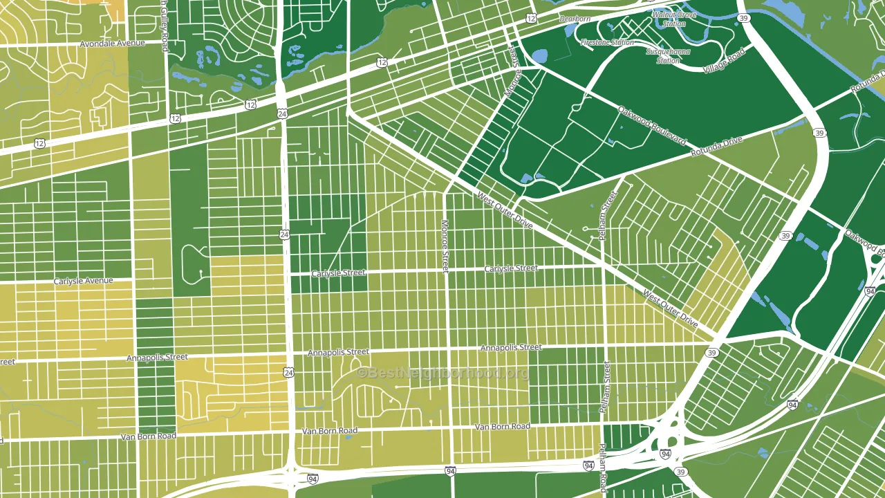 Southwestern Outer Drive, Dearborn, MI block-group voter-turnout map