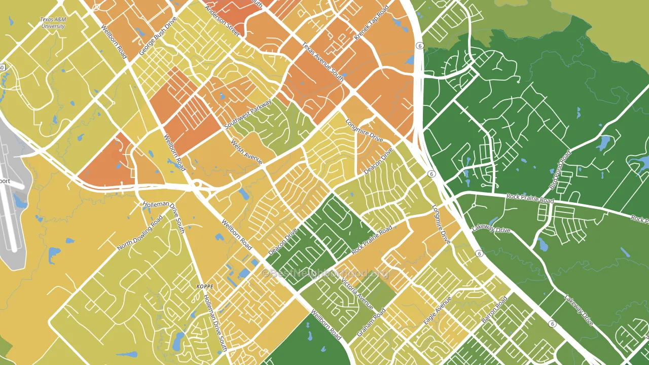 Southwood Valley, College Station, TX block-group voter-turnout map