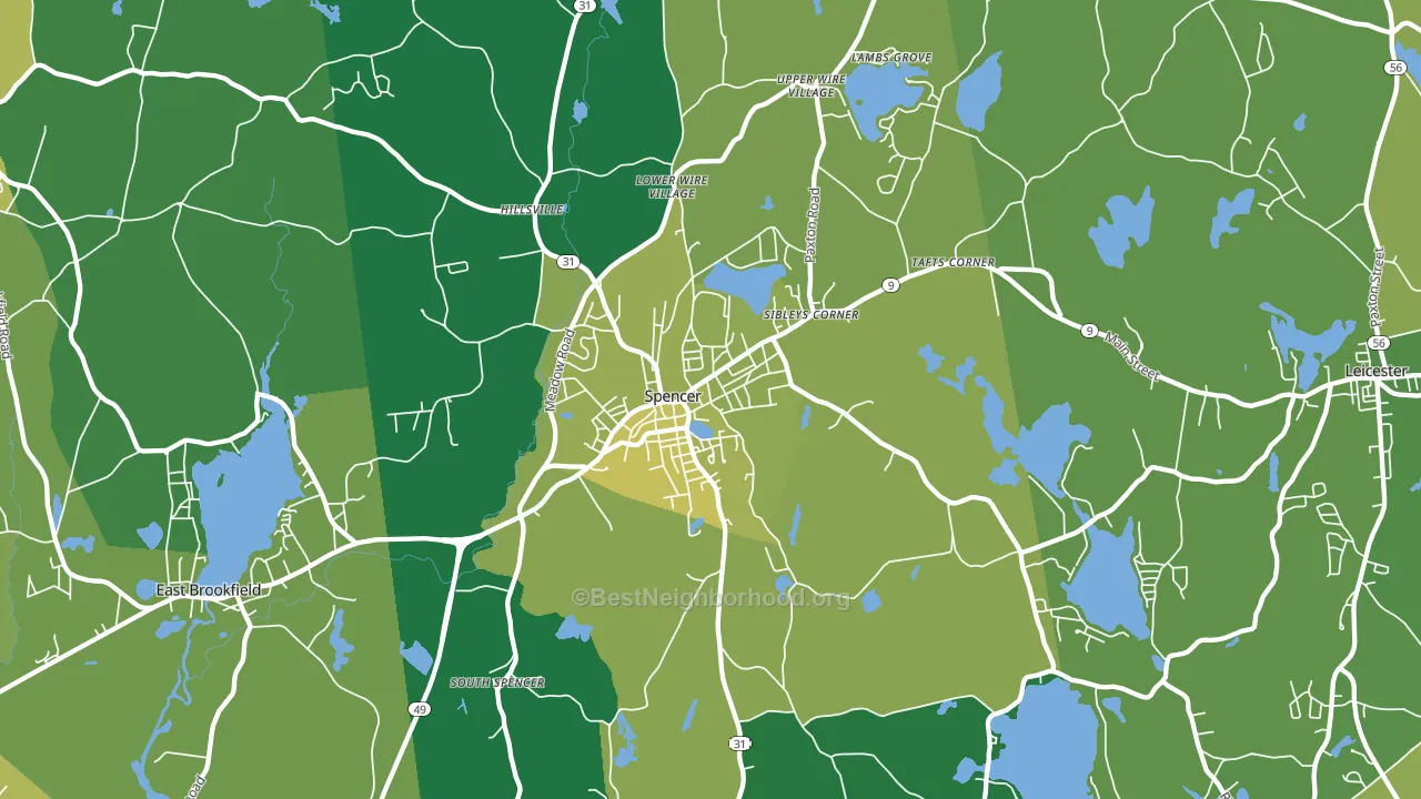Spencer, MA block-group voter-turnout map