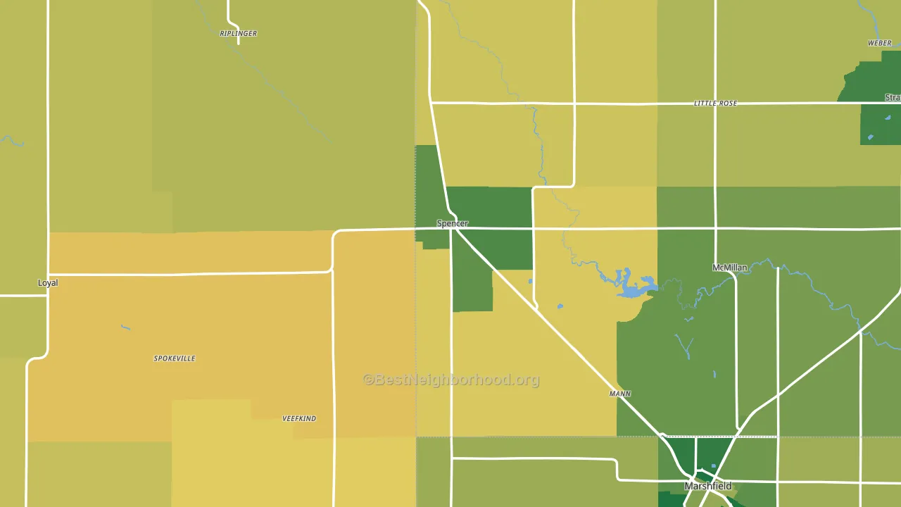 Spencer, WI block-group voter-turnout map
