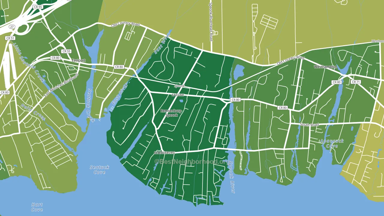 Speonk, NY block-group voter-turnout map