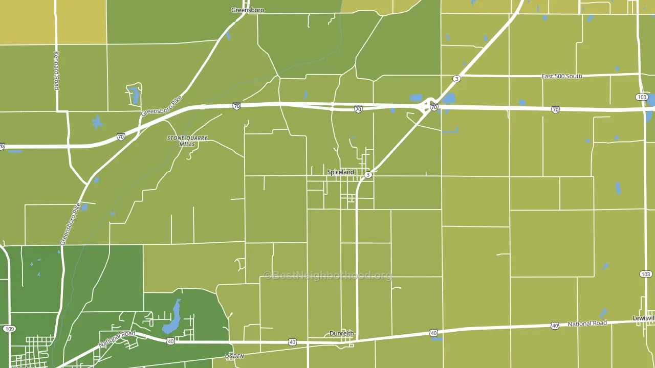 Spiceland, IN block-group voter-turnout map