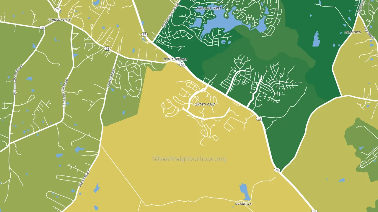 Spout Springs, NC block-group voter-turnout map