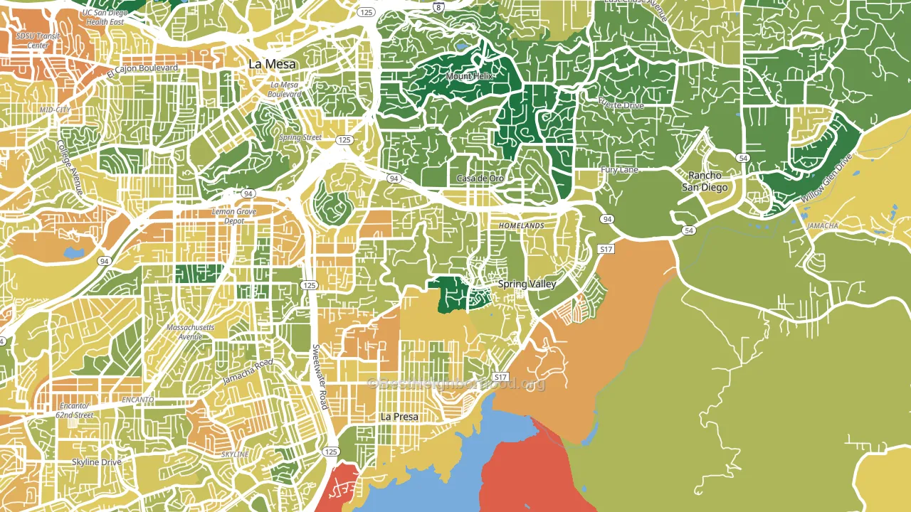 Spring Valley, CA block-group voter-turnout map