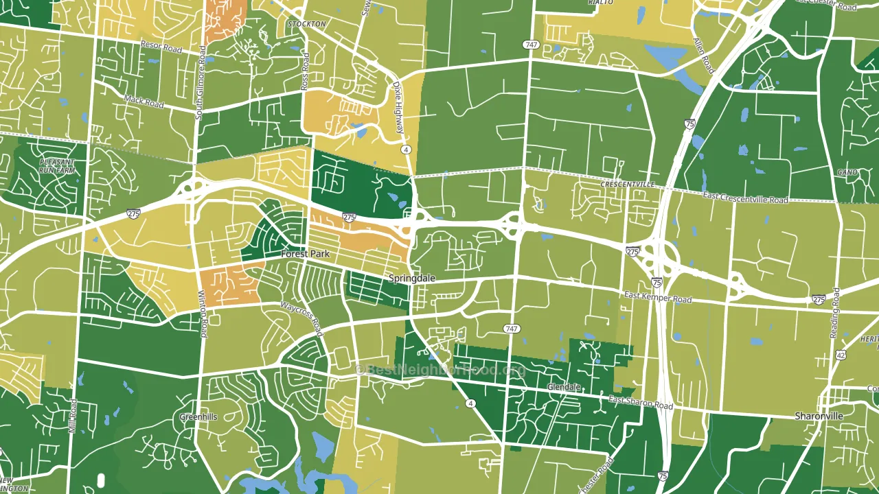 Springdale, OH block-group voter-turnout map