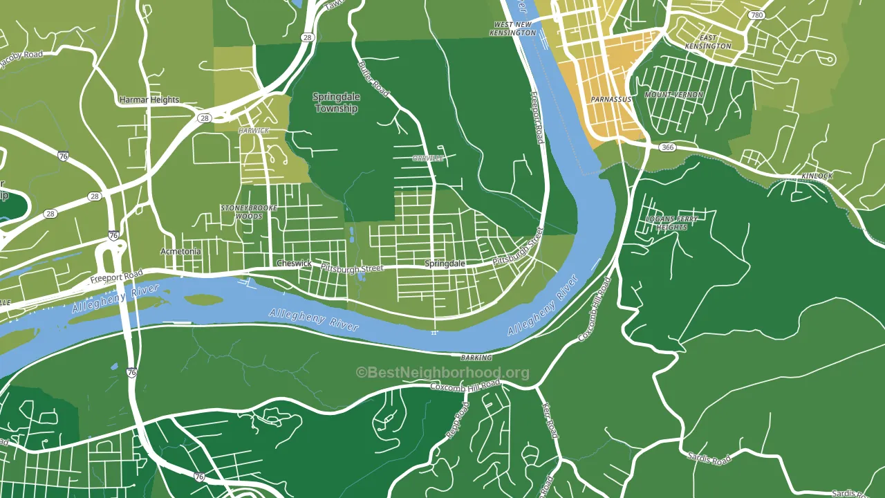 Springdale, PA block-group voter-turnout map