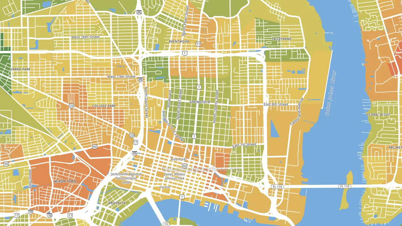 Springfield, Jacksonville, FL block-group voter-turnout map