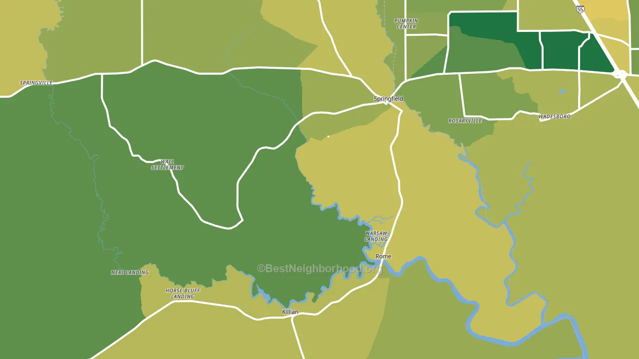 Springfield, LA block-group voter-turnout map
