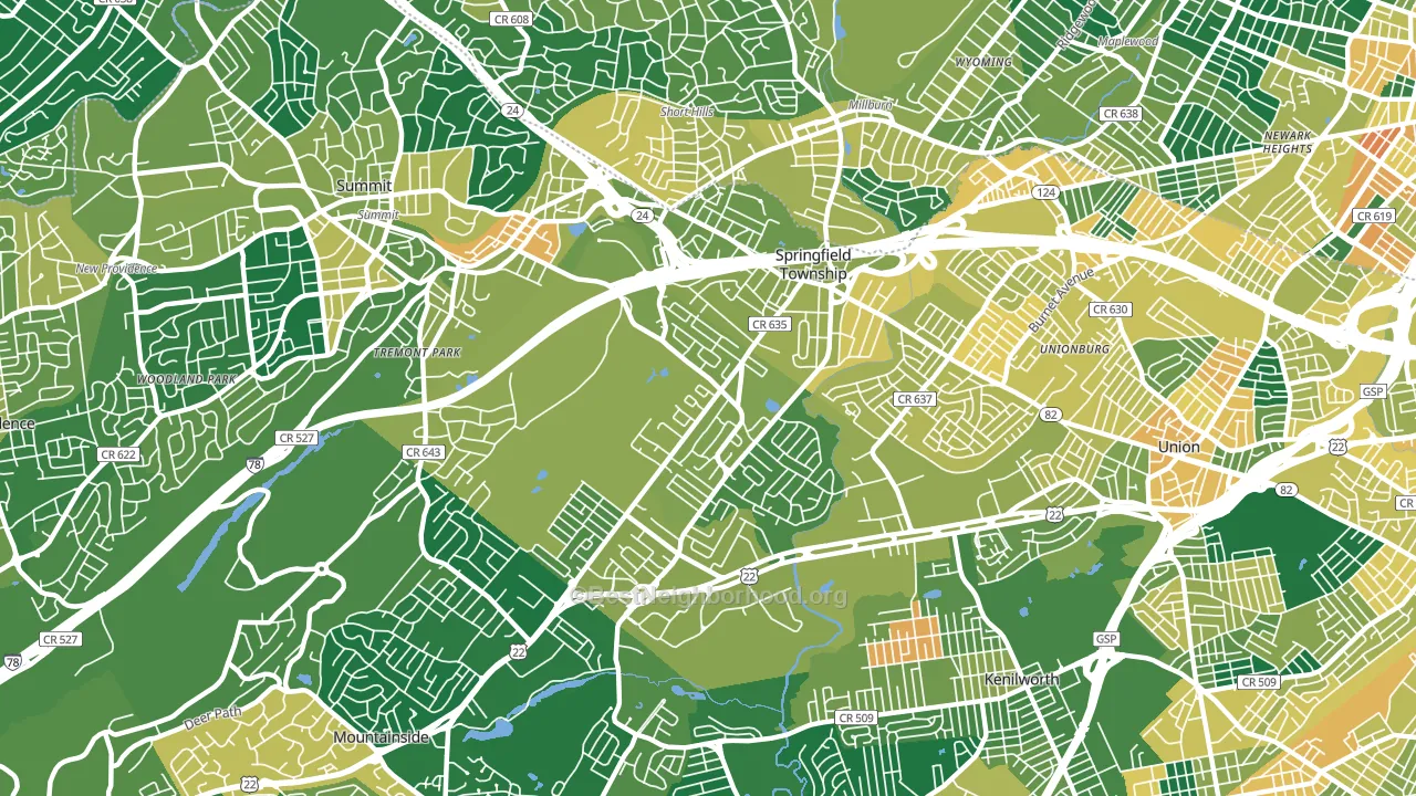 Springfield, NJ block-group voter-turnout map
