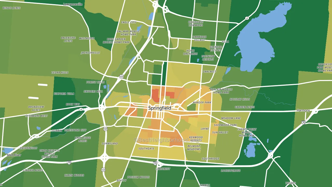 Springfield, OH block-group voter-turnout map