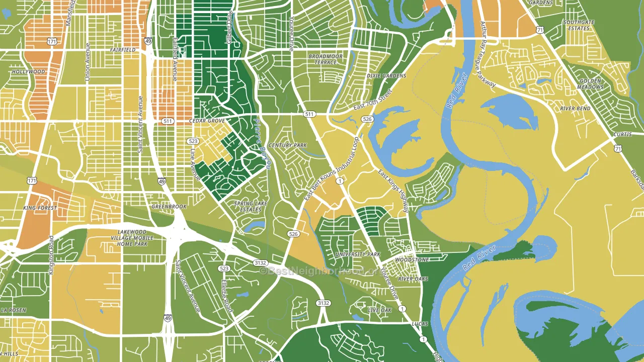 Springlake-University Terrace, Shreveport, LA block-group voter-turnout map