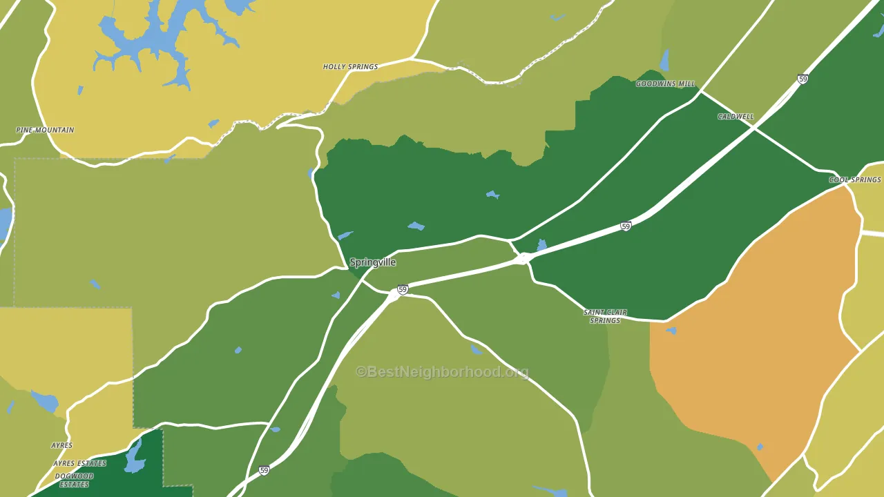 Springville, AL block-group voter-turnout map