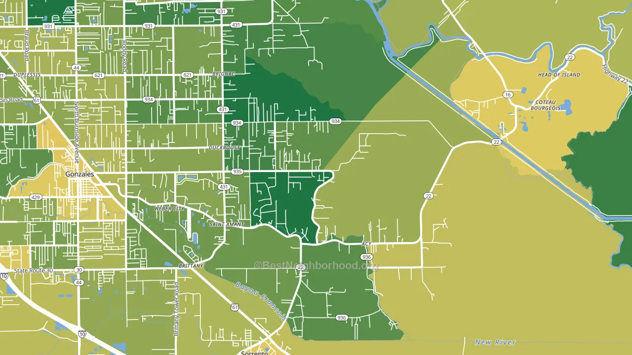 St. Amant, LA block-group voter-turnout map