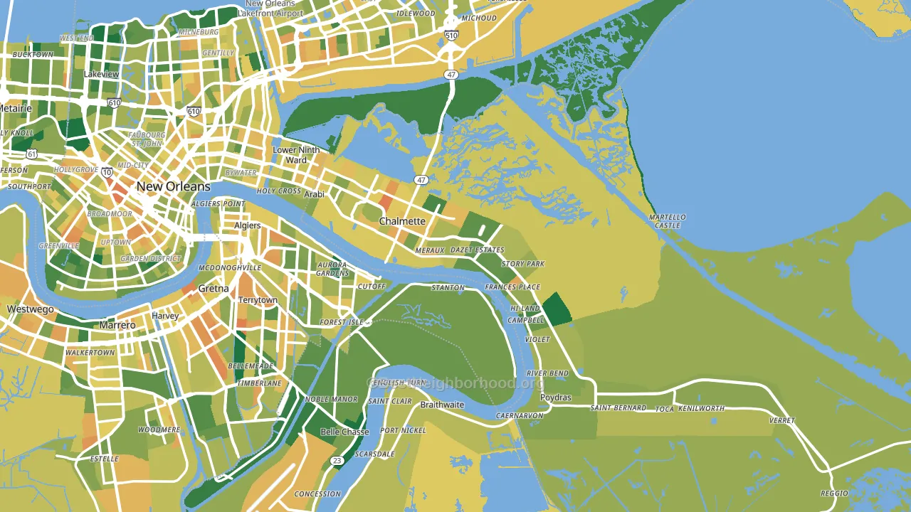 St. Bernard Parish, LA block-group voter-turnout map