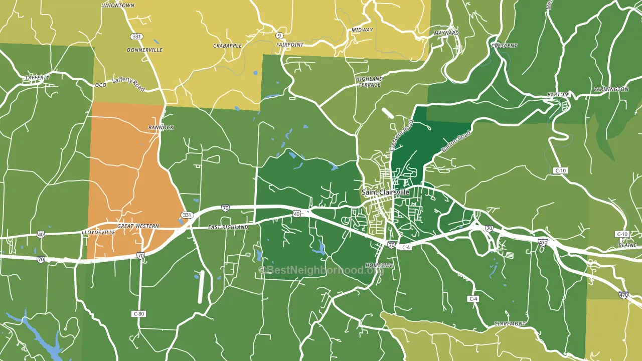 St. Clairsville, OH block-group voter-turnout map