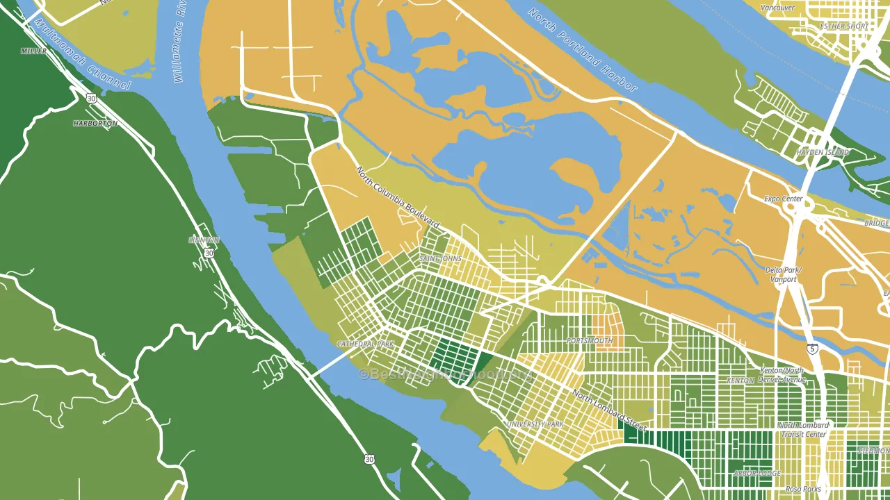 St. Johns, Portland, OR block-group voter-turnout map