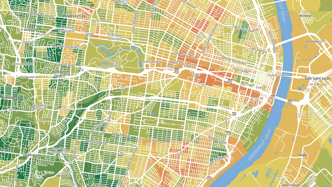 St. Louis City, MO block-group voter-turnout map