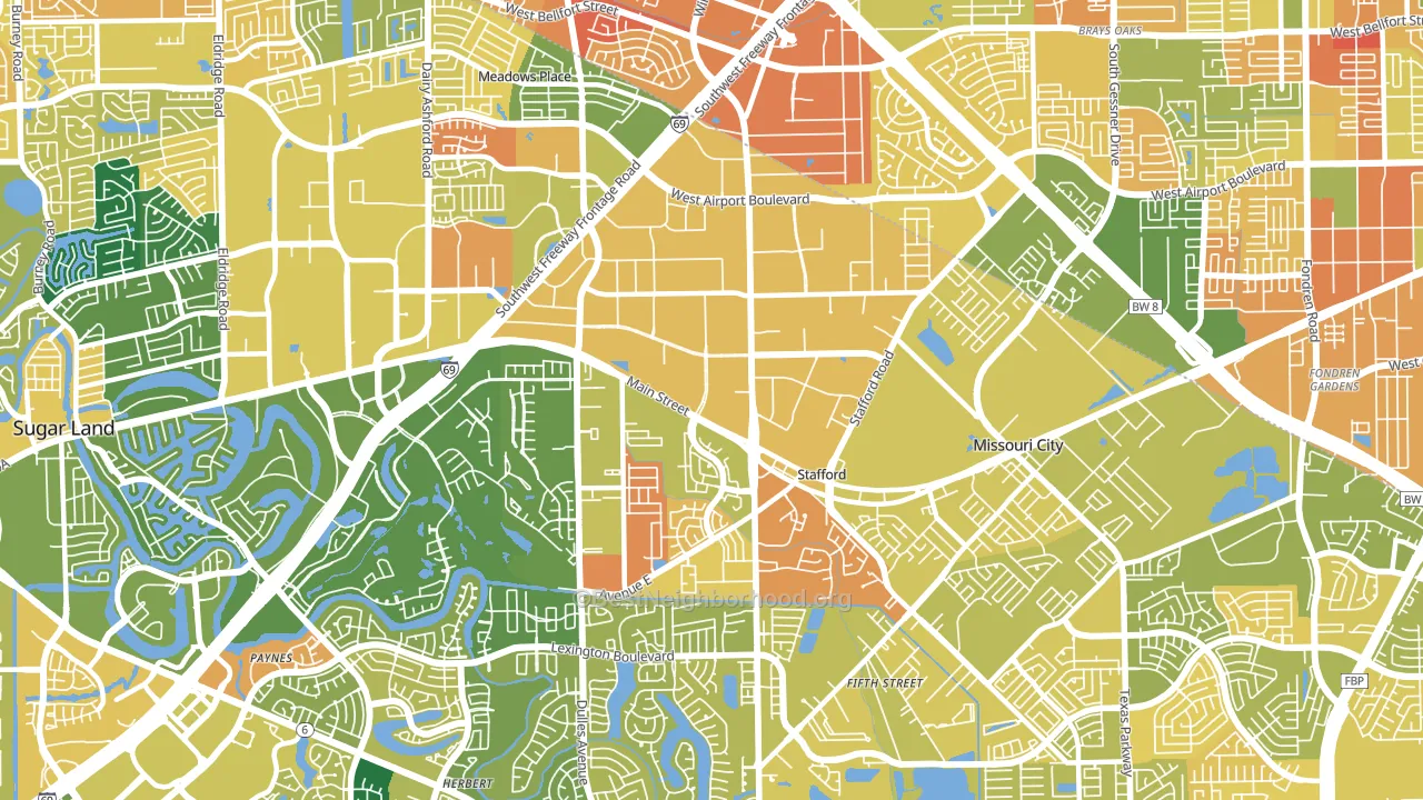 Stafford, TX block-group voter-turnout map
